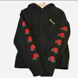 Obey Black Hoodie with Red Rose Embroidery